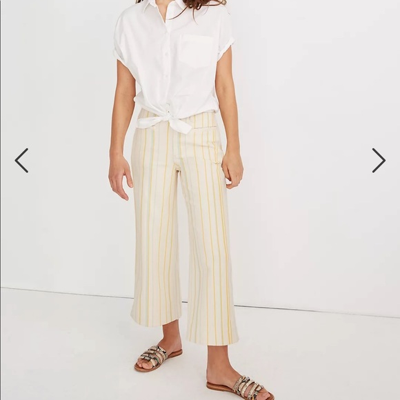 Madewell Denim - Madewell Emmett Wide-Leg Stripe Crop Pants white yellow 29
